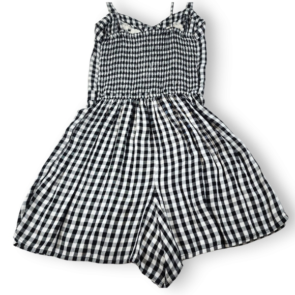Hollister Black White Gingham Romper Sweetheart Lace-up Embroidered Bodice Small - Picture 3 of 14